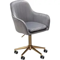 FineBuy Design Schreibtischstuhl Rosa mit Rollen - Samt Bezug gepolstert | Bürostuhl höhenverstellbar & drehbar | Sessel Drehstuhl