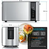 Arendo Frühstücks-Set Edelstahl, Wasserkocher Toaster Set, Wasserkocher mit Temperatureinstellung 1,5l, Toaster 2 Scheiben Langschlitz, Brötchenaufsatz, Touch, silber