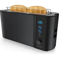 Arendo Toaster 2 Scheiben, Langschlitztoaster, Langschlitz, Edelstahl, 1000W, Display mit Restzeitanzeige, Brötchenaufsatz, Defrost Funktion, Wärmeisolierendes Gehäuse, schwarz matt