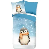 TRAUMSCHLAF Flanell Bettwäsche Pinguin 135x200 cm + 80x80 cm