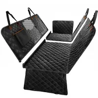 Fudajo Decke für Rücksitz für Hunde 137x147cm, Teilbarer Rückbankschoner mit Sichtfenster für Autofahrten, Hundedecke als Autoschondecke in Schwarz
