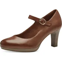 Tamaris Damen Pumps Mary Jane aus Leder mit Plateau und Blockabsatz 1-22490-42, Größe:40 EU, Farbe:Braun