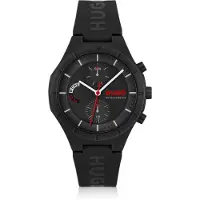 HUGO Multifunktionsuhr "LIT MULTI", schwarz (schwarz, schwarz), Armbanduhren, Herren, schwarz, Multifunktionsuhr, Quarzuhr, Armbanduhr, Herrenuhr, Silikonarmband, analog