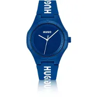 HUGO Blaue Uhr mit Logos auf dem Silikonarmband Grösse ONESI