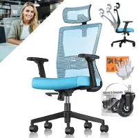 Kesser Bürostuhl mit verstellbaren Armlehnen Drehstuhl mit Lendenwirbelstütze Rückenschonend Schreibtischstuhl ergonomisch mit Kopfstütze Office Chair Wippfunktion bis 125° mit 5x Gummirollen