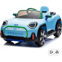 Vrooomy MINI Aceman Kinder Elektroauto 12V (1–5 Jahre) – Offiziell lizenziert, mit Fernbedienung, EVA-Reifen, Bluetooth & Ledersitz – Kinder Elektrofahrzeug – Blau