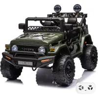 Vrooomy Toyota FJ Cruiser Kinder Elektroauto 12V (1–6 Jahre) – Offiziell Lizenziert, mit Fernbedienung, EVA-Reifen, 2 Motoren & Ledersitz – Kinder Elektrofahrzeug Grün