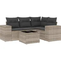 vidaXL 5-tlg. Garten-Sofagarnitur mit Kissen Hellgrau Poly Rattan