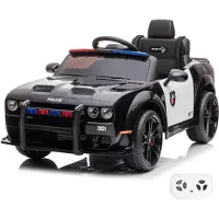 Vrooomy Dodge Charger SRT Polizei Kinder Elektroauto 12V (1–6 Jahre) – Offiziell lizenziert, mit Fernbedienung, EVA-Reifen, LED & Ledersitz – Kinder Elektrofahrzeug – Schwarz