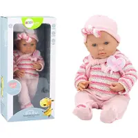 Lean Toys 19551 Puppe in einem rosa gestreiften Pullover, mit Mütze und Schal