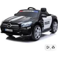 Vrooomy Mercedes-Benz SL500 AMG Polizei Kinder Elektroauto 12V (1–6 Jahre) – Offiziell Lizenziert, mit Fernbedienung, Sirene, EVA-Reifen & Ledersitz – Kinder Polizei Elektrofahrzeug – Schwarz
