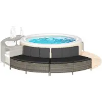 vidaXL Whirlpool-Bänke mit Auflagen 2 Stk. Grau Poly Rattan