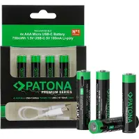 PATONA Premium USB-C 4x AAA Akkus Lithium 1.5V 750mWh mit 1 zu 2 USB-C Ladekabel