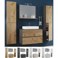 VCM 5-tlg. Waschplatz Waschtisch | Waschbecken Unterschrank Breite 80 cm | Badmöbel Set mit Schubladen Drehtüren Spiegel | Lendas XL