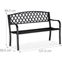 Relaxdays Gartenbank, bequemer 2-Sitzer, geflochtenes Design, für Terrasse & Balkon, HBT 86,5 x 127,5 x 58,5 cm, schwarz