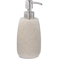 Relaxdays Seifenspender 300 ml, nachfüllbar, Bad, Küche, Flüssigseifenspender, rund, Polyresin, Edelstahlpumpe, sand