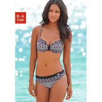 LASCANA Bügel-Bikini , Damen, Gr. 36, Cup E, bunt (schwarz, bunt), Polyamid, Ethnomuster, bedruckt, gemustert, Bikini-Sets Bügel-Bikini, mit unifarbener Schlaufe zwischen den Cups