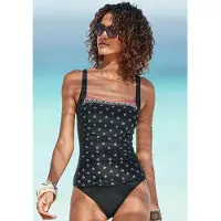 LASCANA Badeanzug "Kimer", Damen, Gr. 40, Cup E, schwarz (schwarz, bedruckt), Polyamid, bedruckt, gemustert, Badeanzüge Badeanzug, mit modernem Print und Shaping-Effekt