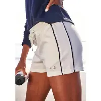 H.I.S. Shorts H.I.S, Damen, Gr. 32/34, N-Gr, beige (ecru), Interlock, Obermaterial: 60% Baumwolle, 40% Polyester, unifarben, Basic, bequem ca. Mitte Oberschenkel, Hosen Shorts, mit Piping an der Seite