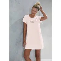 Vivance Nachthemd pink Gr. 32/34 für Damen. Rundhals und Schriftzug, Druck. Basic. Nachhaltig.