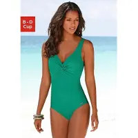 LASCANA Badeanzug , Damen, Gr. 38, Cup D, blau (petrol), Polyamid, unifarben, Badeanzüge Badeanzug, mit Shaping-Einsatz vorn, eingearbeitete Softcups, mit Raffungen