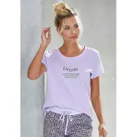 Vivance Pyjamaoberteil violett Gr. 32/34 für Damen. Rundhals und Druck, Statements/Sprüche. Basic. Nachhaltig.