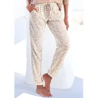 LASCANA Schlafhose , Damen, Gr. 32/34, N-Gr, braun (ecru, nougat), Single Jersey, Obermaterial: 50% Baumwolle, 50% Viskose, gemustert, bequem lang, Hosen Schlafhose, Uni oder mit tollem Animal-Print