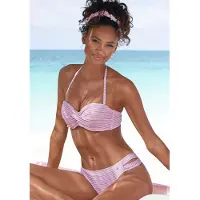 s.Oliver Bügel-Bandeau-Bikini , Damen, Gr. 44, Cup D, rosa (rosé, weiß), Microfaser, Recycling-Polyamid, gestreift, Bikini-Sets Bügel-Bandeau-Bikini, in getwisteter Optik