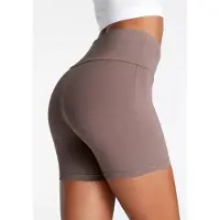 LASCANA Shorts , Damen, Gr. 32/34, N-Gr, grau (taupe), Single Jersey, Obermaterial: 95% Baumwolle, 5% Elasthan, unifarben, Basic, kurz, Hosen Shorts, mit breitem Bündchen und Logodruck, Loungewear