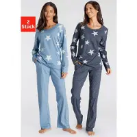 Vivance Pyjama mehrfarbig Gr. 32/34 für Damen. Rundhals und Druck, Allover-Druck. Basic. Nachhaltig.