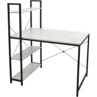 Mendler Schreibtisch mit Regal MCW-K81, Laptoptisch Bürotisch Arbeitstisch, 100x60cm Metall MDF Marmor-Optik weiß