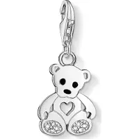 Thomas Sabo Charm-Einhänger "Teddybär mit Herz", schwarz-weiß (silberfarben, schwarz, weiß, weiß), Charms, Damen, Silber 925 (recycelt), Charm-Einhänger, mit Zirkonia (synth.)