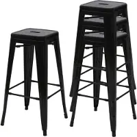 Mendler 4er-Set Barhocker MCW-A73, Barstuhl Tresenhocker, Metall Industriedesign stapelbar schwarz