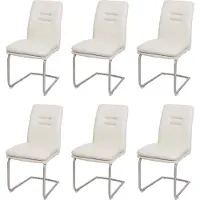 Mendler 6er-Set Esszimmerstuhl MCW-H70, Küchenstuhl Freischwinger Stuhl, Stoff/Textil Edelstahl gebürstet creme-beige