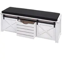 Mendler Sitzbank mit Staufächern MCW-H53, Polsterbank Sitz-Kommode, Shabby-Look Massiv-Holz Metall Stoff 43x102x33cm weiß