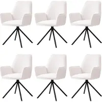 Mendler 6er-Set Esszimmerstuhl MCW-G67, Küchenstuhl Armlehne, drehbar Auto-Position, Samt MVG creme-beige, Beine schwarz