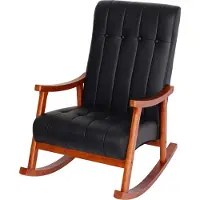 Mendler Schaukelstuhl MCW-K10, Schaukelsessel Schwingstuhl Relaxsessel MVG Kunstleder schwarz, Gestell Walnuss-Optik