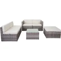 Mendler Poly-Rattan-Garnitur MCW-D24, Garten-/Lounge-Set Sofa grau, Polster creme