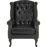 Mendler Sessel Relaxsessel Clubsessel Ohrensessel Chesterfield Oxford, Kunstleder schwarz ohne Ottomane