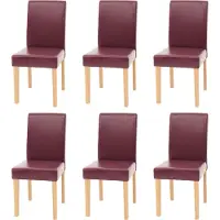 MCW 6er-Set Esszimmerstuhl Stuhl Küchenstuhl Littau Kunstleder, rot, helle Beine