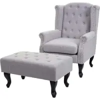 MCW Sessel Chesterfield Oxford, Relaxsessel Clubsessel Ohrensessel, wasserabweisend Stoff/Textil grau mit Ottomane