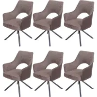 Mendler 6er-Set Esszimmerstuhl MCW-K30, Küchenstuhl Lehnstuhl, drehbar Auto-Position, Stoff/Textil MVG braun-dunkelbraun