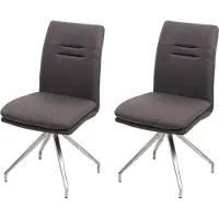 MCW 2er-Set Esszimmerstuhl MCW-H70, Küchenstuhl Lehnstuhl Stuhl, Stoff/Textil Edelstahl gebürstet grau-braun