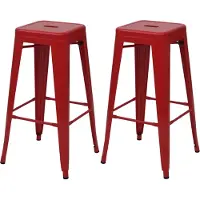Mendler 2er-Set Barhocker MCW-A73, Barstuhl Tresenhocker, Metall Industriedesign stapelbar rot