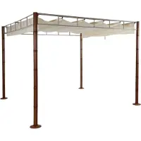Mendler Pergola MCW-L42, Garten Pavillon Terrassenüberdachung, stabiles 7cm-Metall-Gestell 3x3m Bambus-Optik creme-weiß