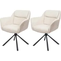 Mendler 2er-Set Esszimmerstuhl MCW-K33, Küchenstuhl Stuhl, drehbar Auto-Position, Stoff MVG Kunstleder, creme