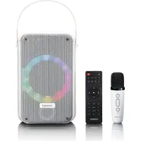 Lenco BTC-060WH - Karaoke-Set mit Bluetooth, wiederaufladbarem Akku, drahtlosem Karaoke-Mikrofon und Disco-LED-Beleuchtung - Weiß