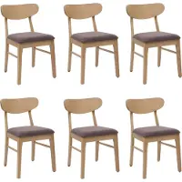 Mendler 6er-Set Esszimmerstuhl MCW-M59, Küchenstuhl Stuhl, Stoff/Textil Massiv-Holz helles Gestell, taupe