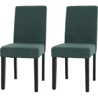 Mendler 2er-Set Esszimmerstuhl Littau, Stuhl Küchenstuhl Hochlehner, Stoff/Textil Cord Holz grün, dunkle Beine