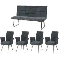 Mendler Esszimmer-Set MCW-G55, 4er-Set Stuhl mit Armlehne+Sitzbank 160cm, Edelstahl gebürstet Stoff/Textil Chenille blau-grün